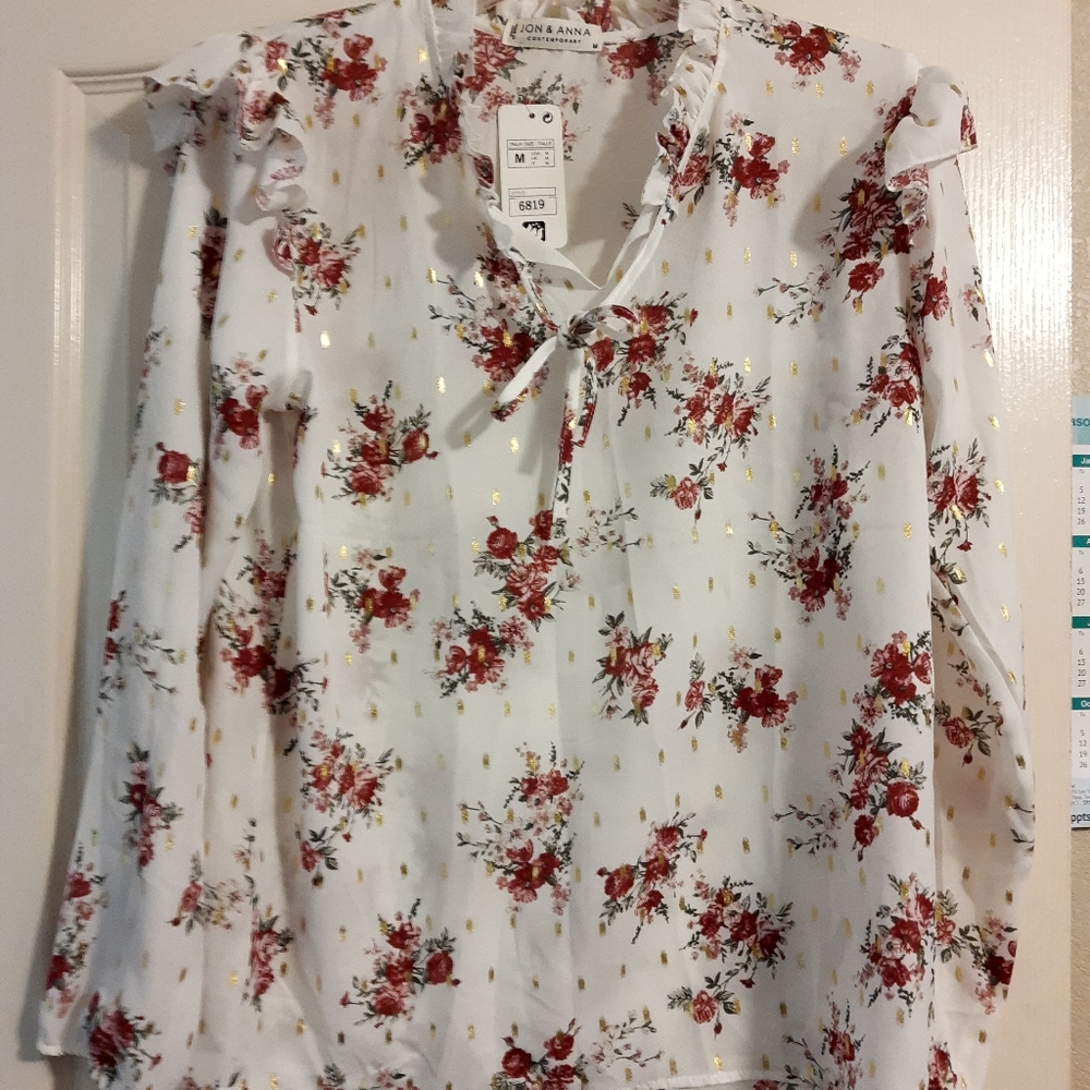 Jon & Anna White Blouse with gold flecks  great for a party new with tags